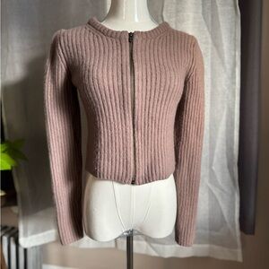 Sunday Best Ribbed Zip-Up Cardigan - Dusty Pink